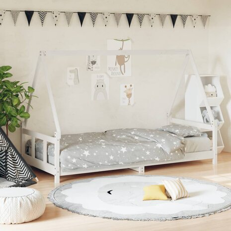 Kinderbedframe 90x190 cm massief grenenhout wit 1