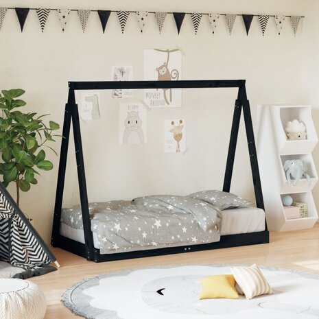Kinderbedframe 70x140 cm massief grenenhout zwart 1