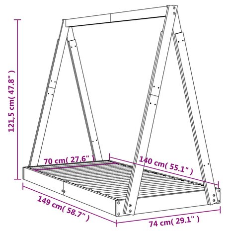 Kinderbedframe 70x140 cm massief grenenhout zwart 9