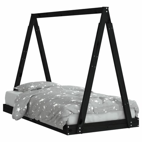 Kinderbedframe 80x160 cm massief grenenhout zwart 2