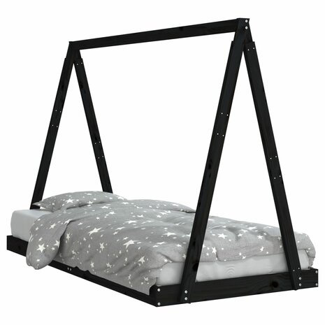Kinderbedframe 90x190 cm massief grenenhout zwart 2