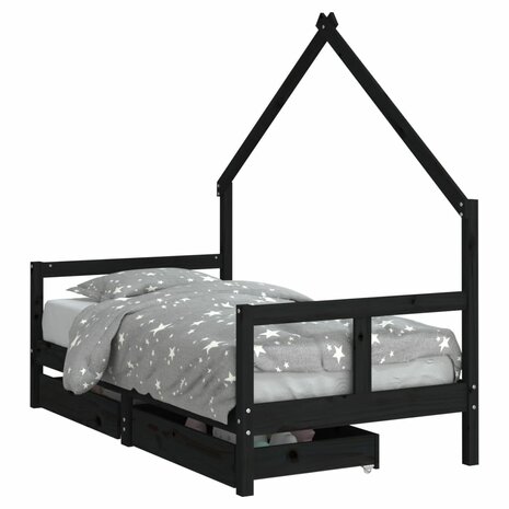Kinderbedframe met lades 80x160 cm massief grenenhout zwart 2