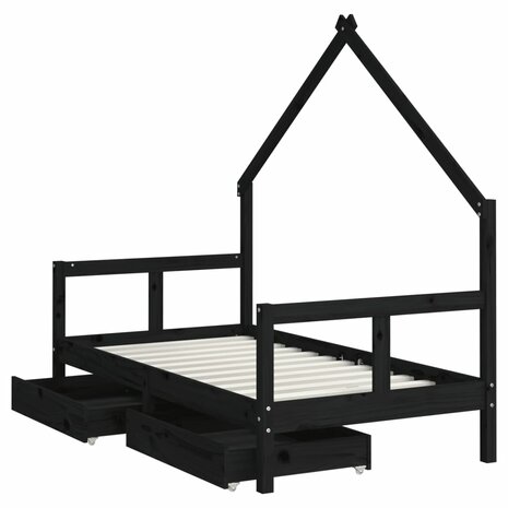 Kinderbedframe met lades 80x160 cm massief grenenhout zwart 4