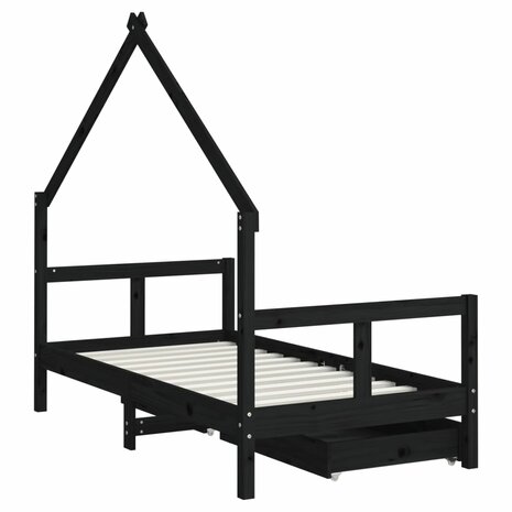 Kinderbedframe met lades 80x160 cm massief grenenhout zwart 7