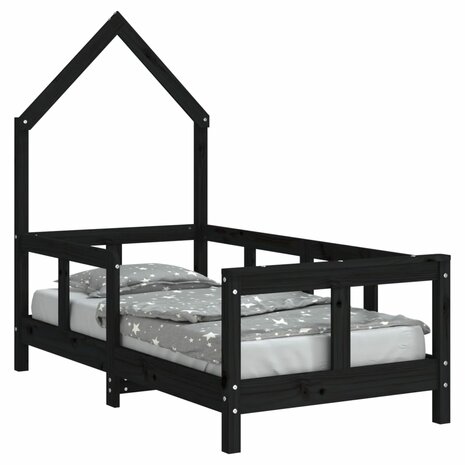 Kinderbedframe 70x140 cm massief grenenhout zwart 2