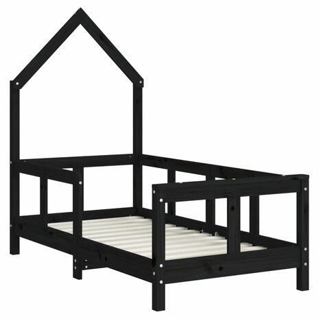 Kinderbedframe 70x140 cm massief grenenhout zwart 3