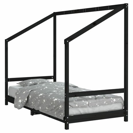 Kinderbedframe 90x200 cm massief grenenhout zwart 2