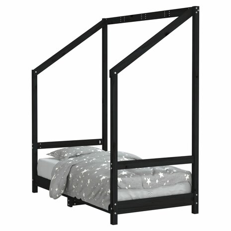 Kinderbedframe 70x140 cm massief grenenhout zwart 2