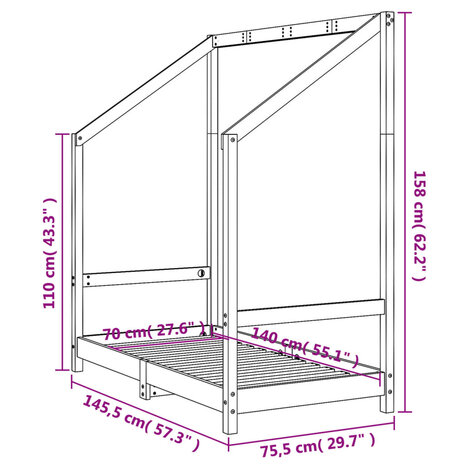 Kinderbedframe 70x140 cm massief grenenhout zwart 9