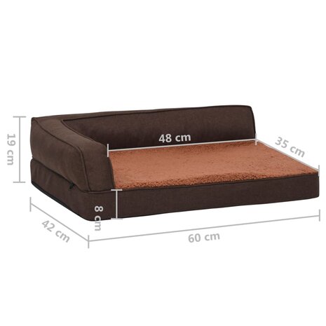 Hondenbed ergonomisch linnen-look 60x42 cm fleece bruin 8