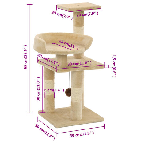 Kattenkrabpaal met sisal krabpalen 65 cm beige 6