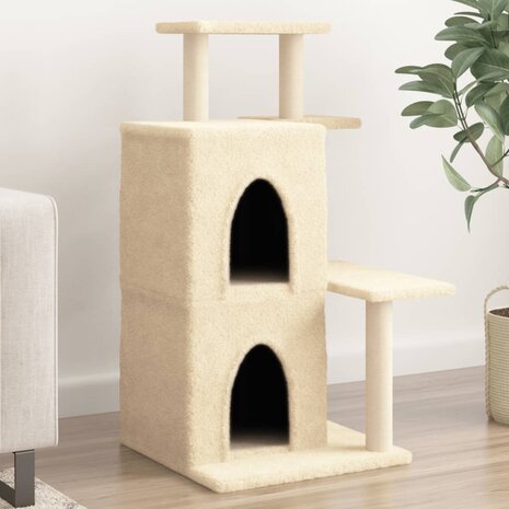 Kattenmeubel met sisal krabpalen 97 cm crèmekleurig 1