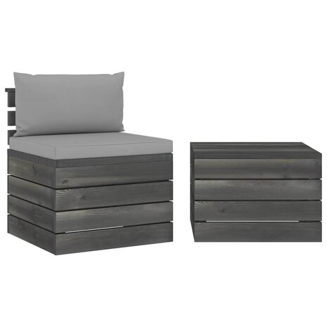 2-delige Loungeset met kussens pallet massief grenenhout 1