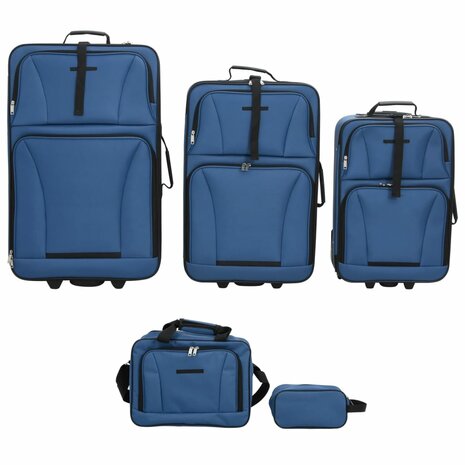 5-delige Kofferset stof blauw 2