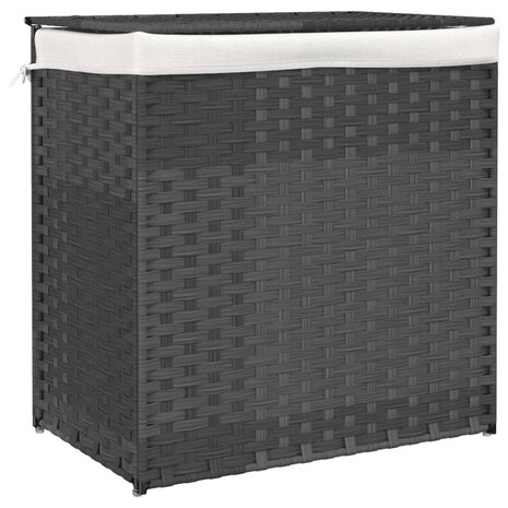 Wasmand met 2 vakken 53x35x57 cm poly rattan grijs 2