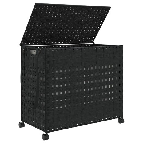 Wasmand op wielen 66x35x60 cm rattan zwart 4
