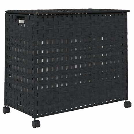 Wasmand op wielen 66x35x60 cm rattan zwart 6