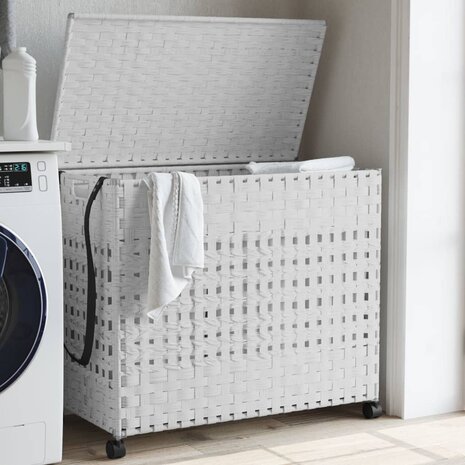 Wasmand op wielen 66x35x60 cm rattan wit 1