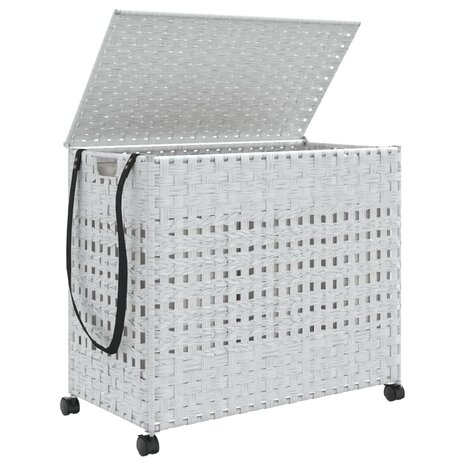 Wasmand op wielen 66x35x60 cm rattan wit 4