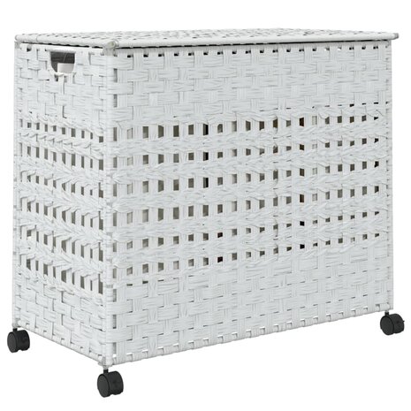 Wasmand op wielen 66x35x60 cm rattan wit 6
