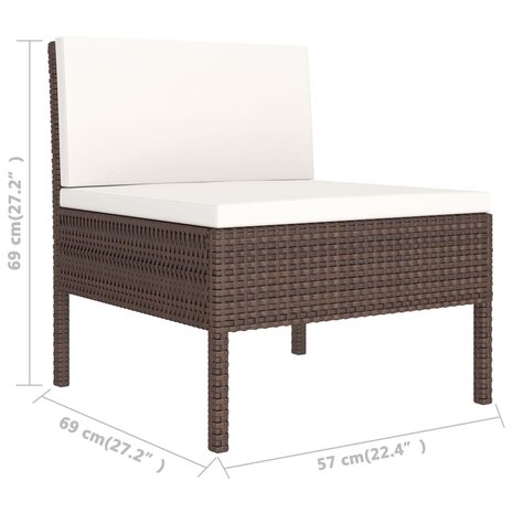 3-delige Loungeset met kussens poly rattan bruin 7