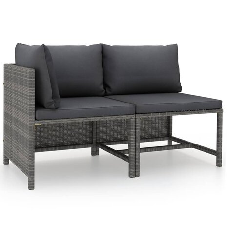 2-delige Loungeset met kussens poly rattan grijs 1