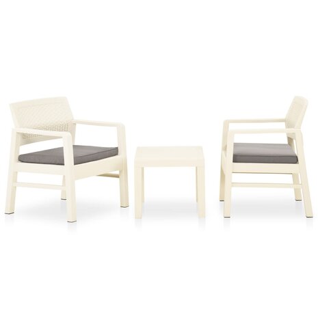 3-delige Loungeset met kussens kunststof wit 1
