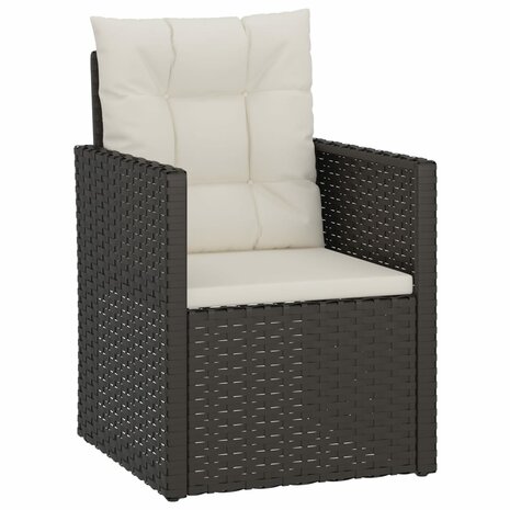 3-delige Loungeset met kussens poly rattan zwart 3