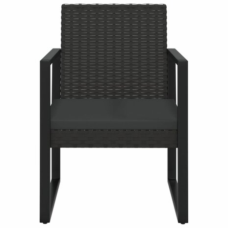 3-delige Loungeset met kussens poly rattan zwart 4