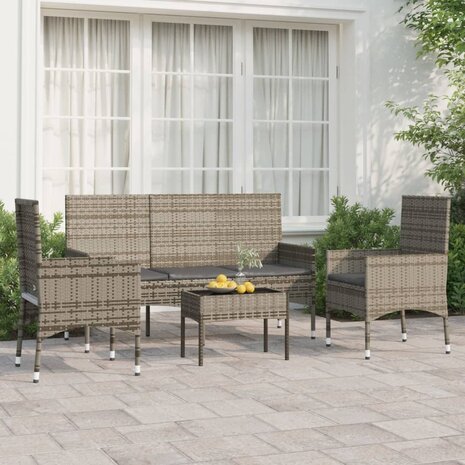 4-delige Loungeset met kussens poly rattan grijs 1
