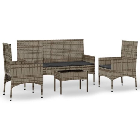 4-delige Loungeset met kussens poly rattan grijs 2