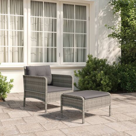 2-delige Loungeset met kussens poly rattan grijs 1