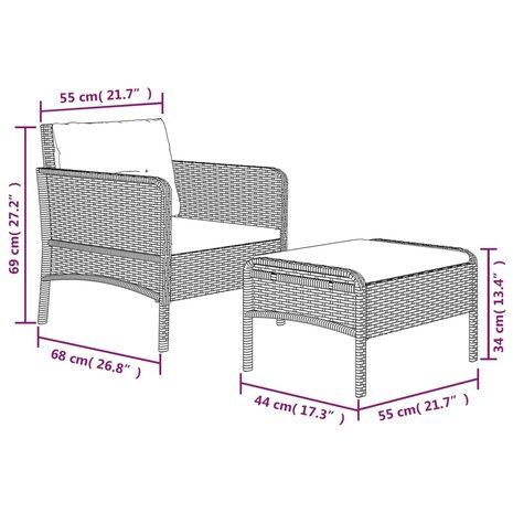 2-delige Loungeset met kussens poly rattan grijs 8