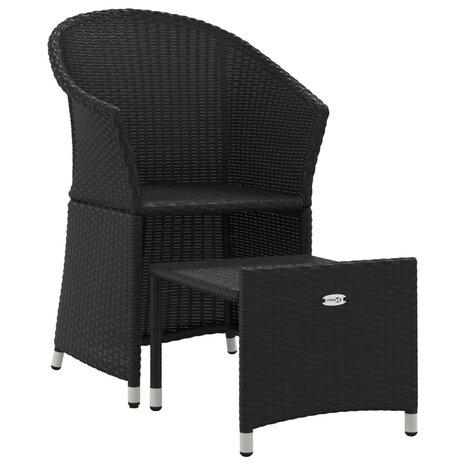 2-delige Loungeset met kussens poly rattan zwart 3