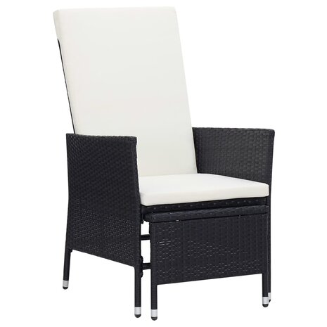 Tuinstoel verstelbaar met kussens poly rattan zwart 1