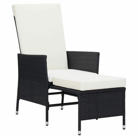 Tuinstoel verstelbaar met kussens poly rattan zwart 2