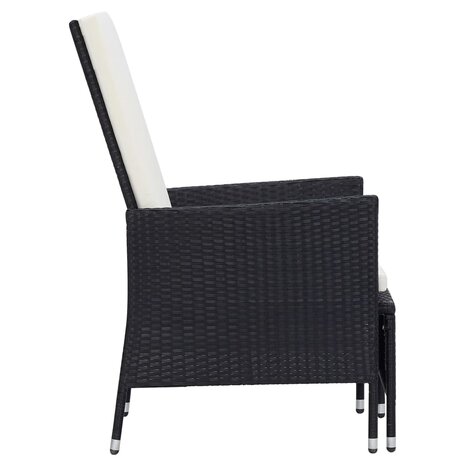 Tuinstoel verstelbaar met kussens poly rattan zwart 4