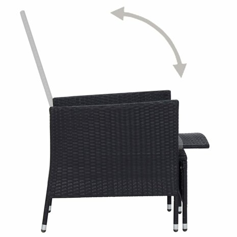 Tuinstoel verstelbaar met kussens poly rattan zwart 5