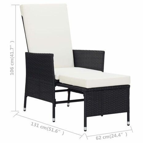 Tuinstoel verstelbaar met kussens poly rattan zwart 8