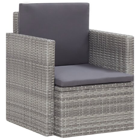 Tuinstoel met kussens poly rattan grijs 1