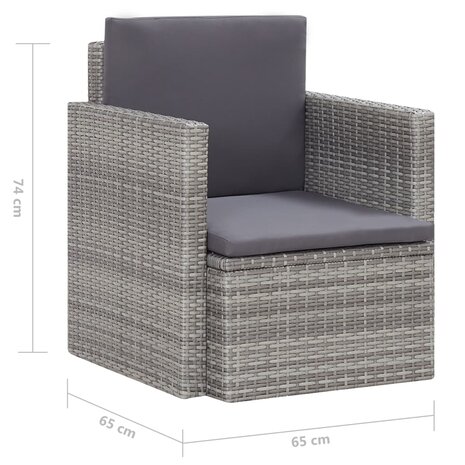 Tuinstoel met kussens poly rattan grijs 6