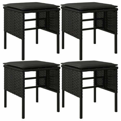 Tuinvoetenbanken 4 st met kussens poly rattan zwart 2