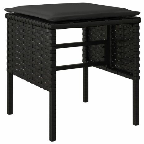 Tuinvoetenbanken 4 st met kussens poly rattan zwart 3