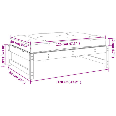Tuinvoetenbank 120x80 cm massief grenenhout wit 9