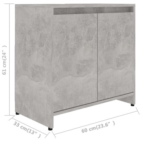 Badkamerkast 60x33x61 cm bewerkt hout betongrijs 11