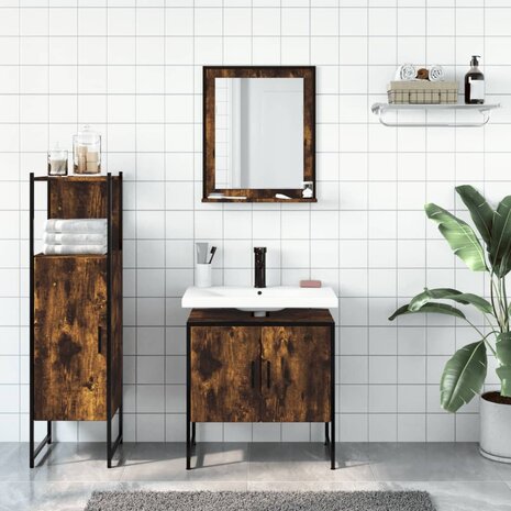 3-delige Badkamermeubelset bewerkt hout gerookt eikenkleurig 3