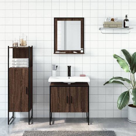 3-delige Badkamermeubelset bewerkt hout bruin eikenkleur 3
