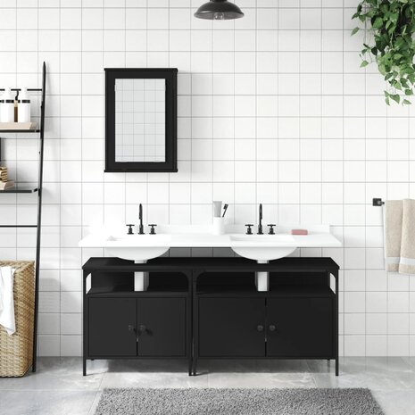 3-delige Badkamermeubelset bewerkt hout zwart 3