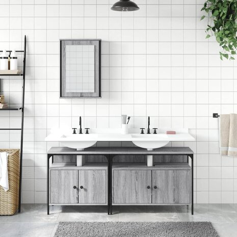 3-delige Badkamermeubelset bewerkt hout grijs sonoma eikenkleur 3