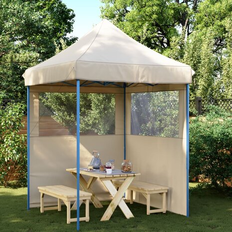 Partytent inklapbaar pop-up met 2 zijwanden beige 1